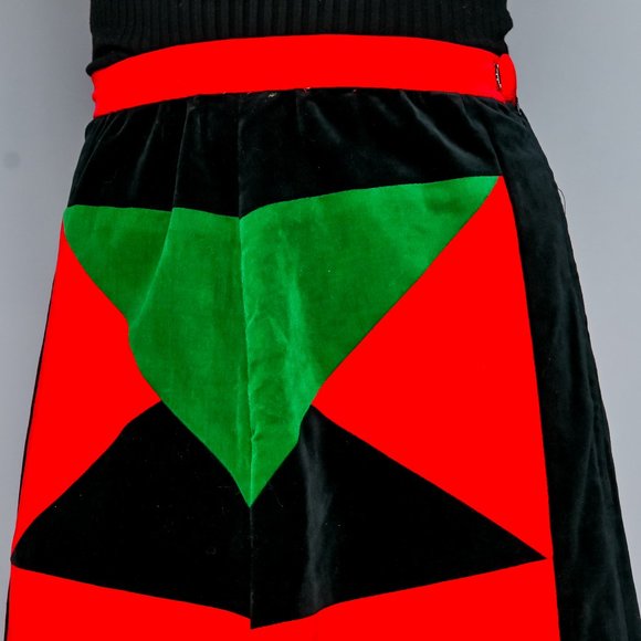 VINTAGE Bergdorf Goodman Mountain Artisans Geometric Velvet Maxi Skirt 70s - Picture 2 of 8